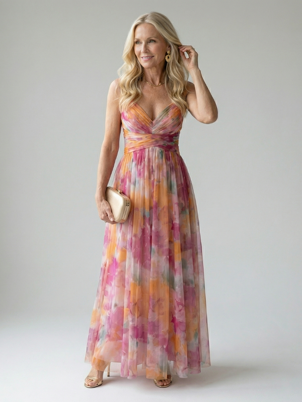 Vestido Maxi Cruzado Degradê Tirantes Finos