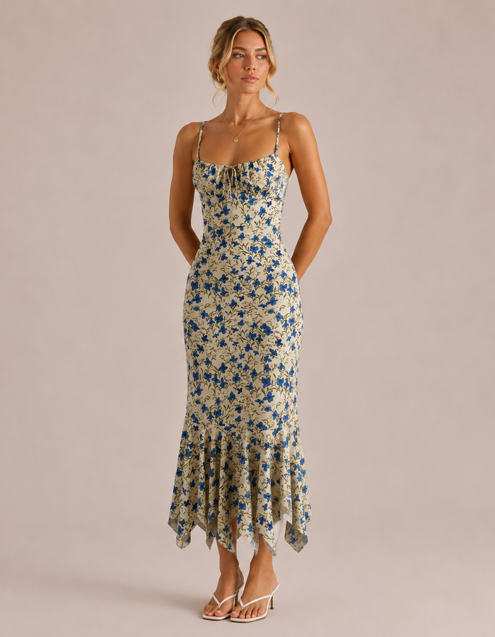 Vestido Floral Bainha Lenço