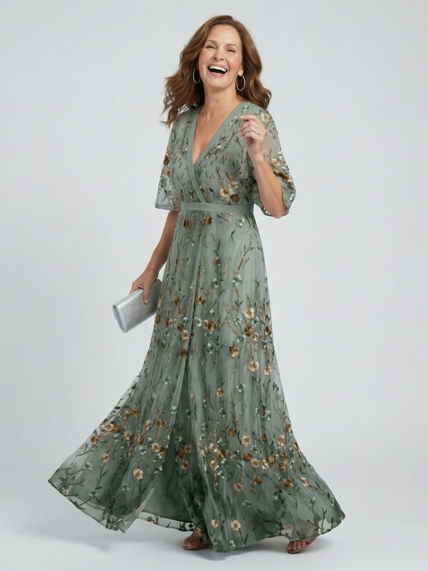 Vestido Longo Halter Floral Verde Salvia