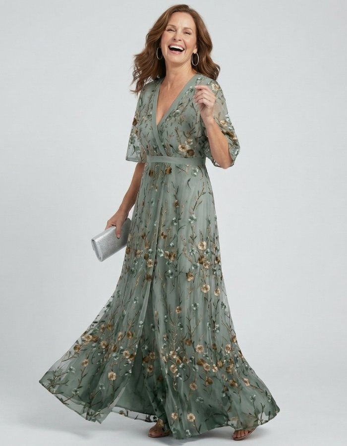 Vestido Longo Halter Floral Verde Salvia