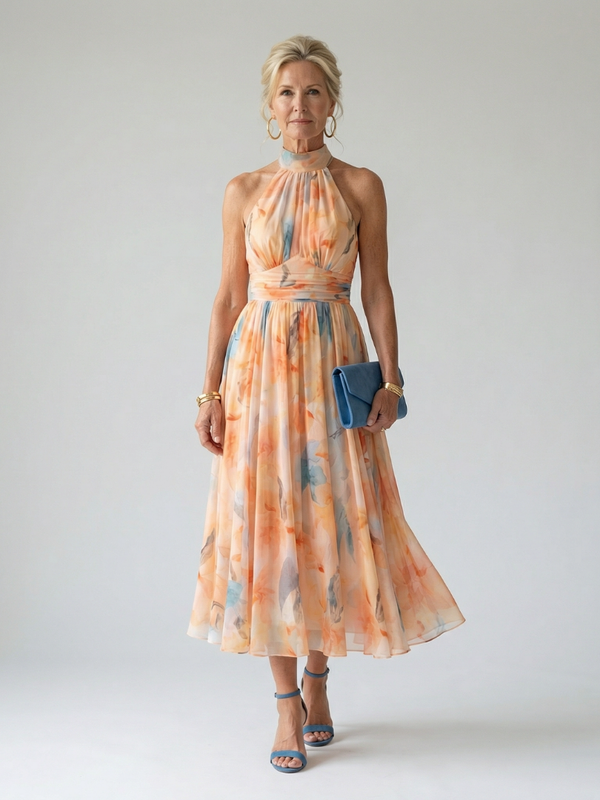 Vestido Midi Halter Franzido