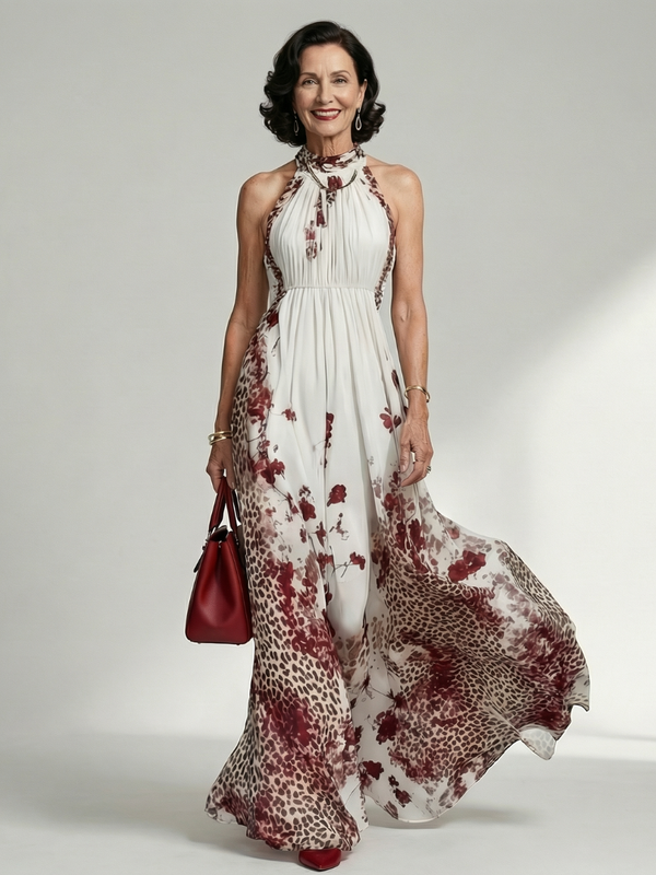 Vestido Maxi Floral Manga Larga Saia Volumosa