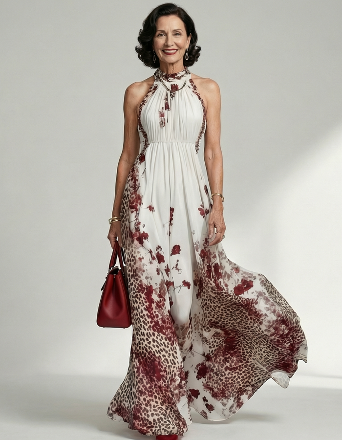 Vestido Maxi Floral Manga Larga Saia Volumosa