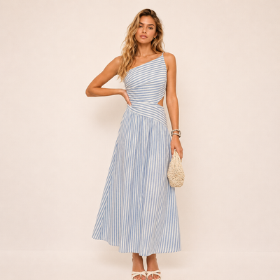 Vestido Um Ombro Riscas