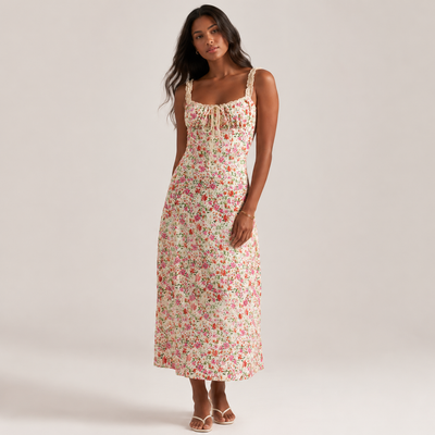 Vestido Midi Floral Rayon