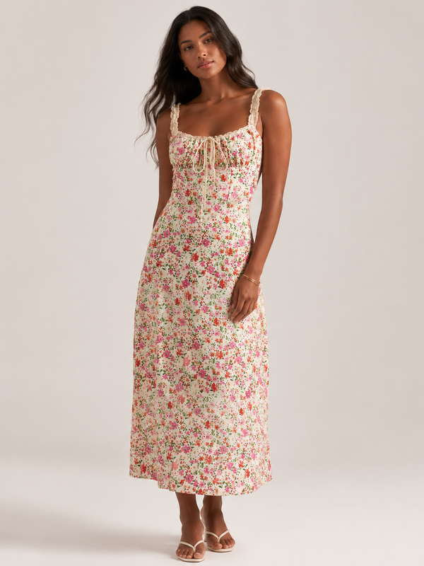 Vestido Midi Floral Rayon