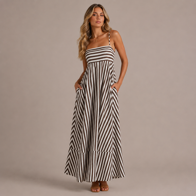 Vestido Riscas Diagonais Maxi