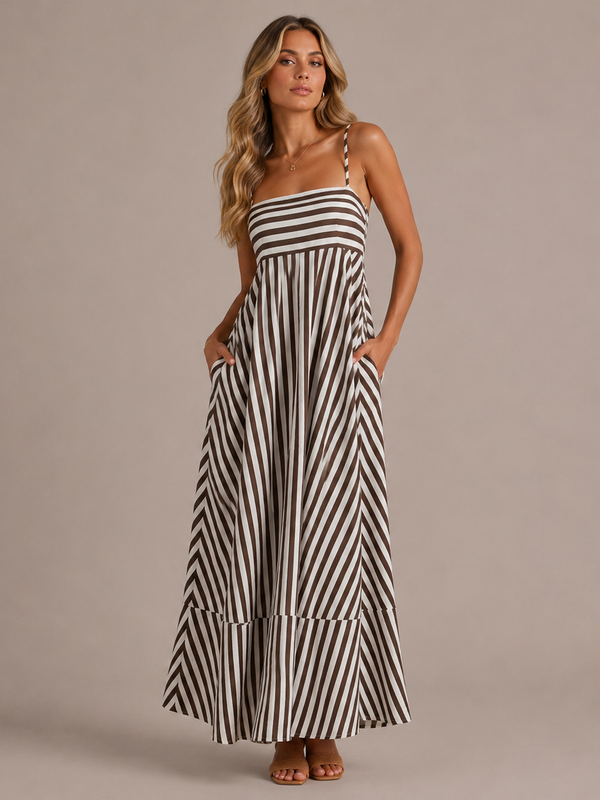 Vestido Riscas Diagonais Maxi