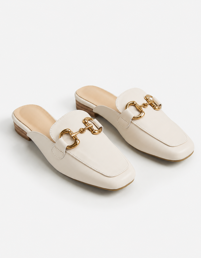 Mules Loafer Pele Genuína Fivela