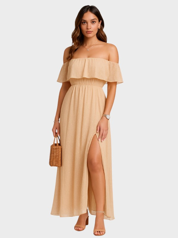 Vestido Maxi Ombros à Mostra Poá