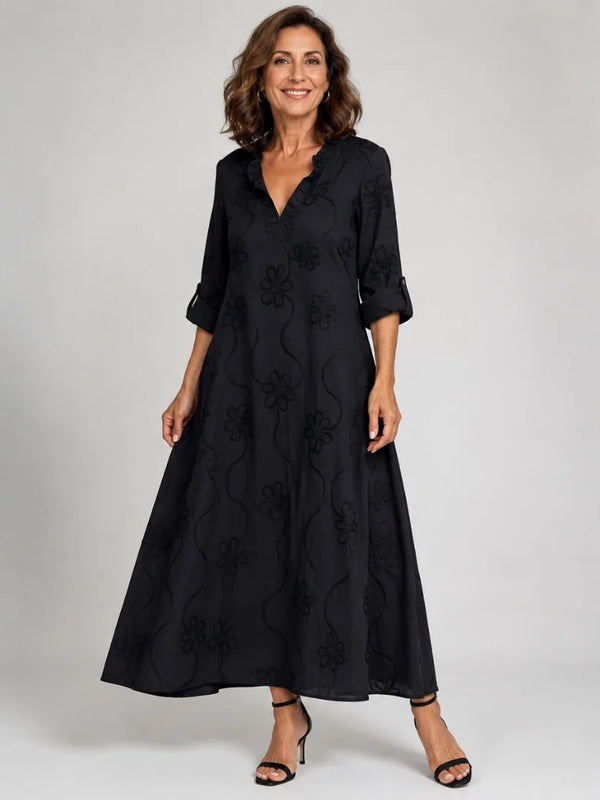 Vestido Longo Linho Decote Pico